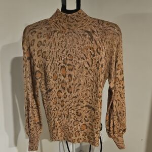 White House Black Market Tan Fitted Long Sleeve Sweater with Mandarin Collar